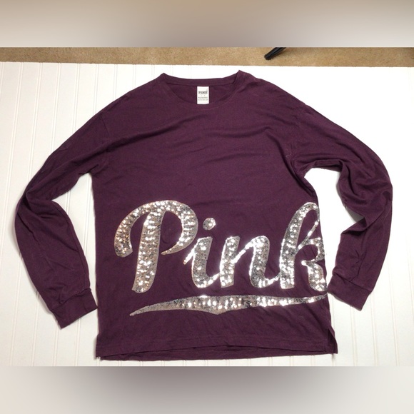 PINK Victoria's Secret Tops - PINK Victoria's Secret Deep Purple Large Tee   (0217)